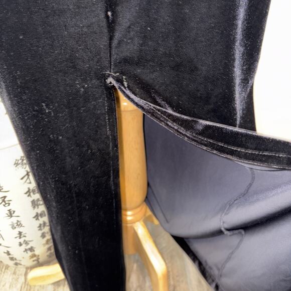 Vintage 90s Jump Black Stretch Velvet Spaghetti Strap Column Gown Back Vent 5/6 - Picture 6 of 13